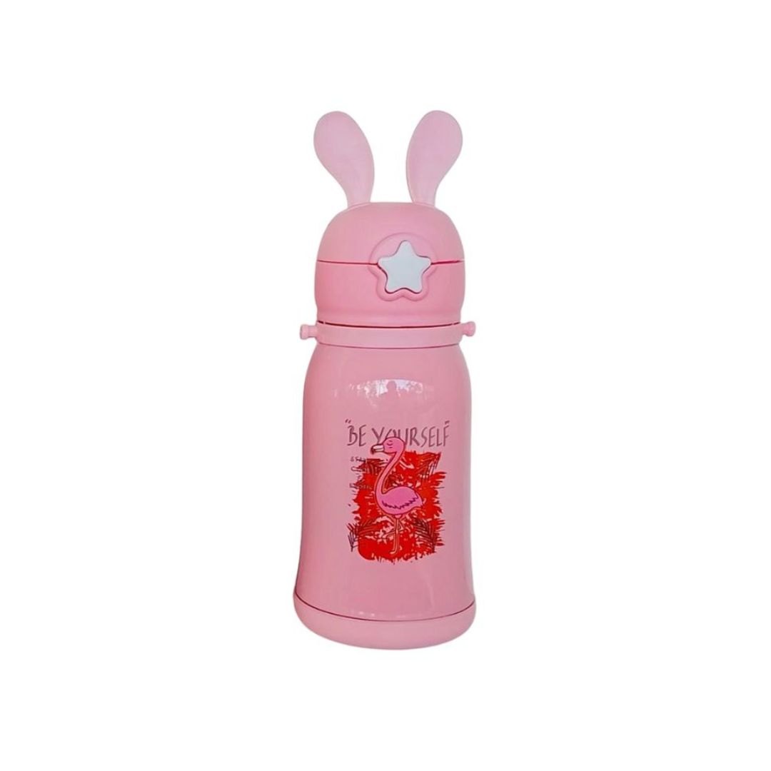 500ml Adorable Bunny Ear Kids Insulated Water Bottle with Push Button Lid – Keeps Hot/Cold 12+ Hours!